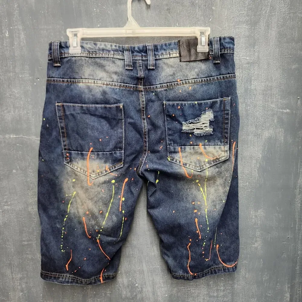 Switch Remarkable Paint Splatter Distressed Denim shorts 36